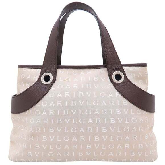BVLGARI Bvlgari Mania Handbag Canvas and Leather Beige Brown Women's 352833